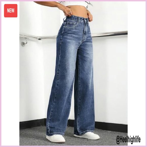High Waisted Straight Leg Boyfriend Jeans, Stretchy Denim, Baggy Fit - Picture 4 of 7